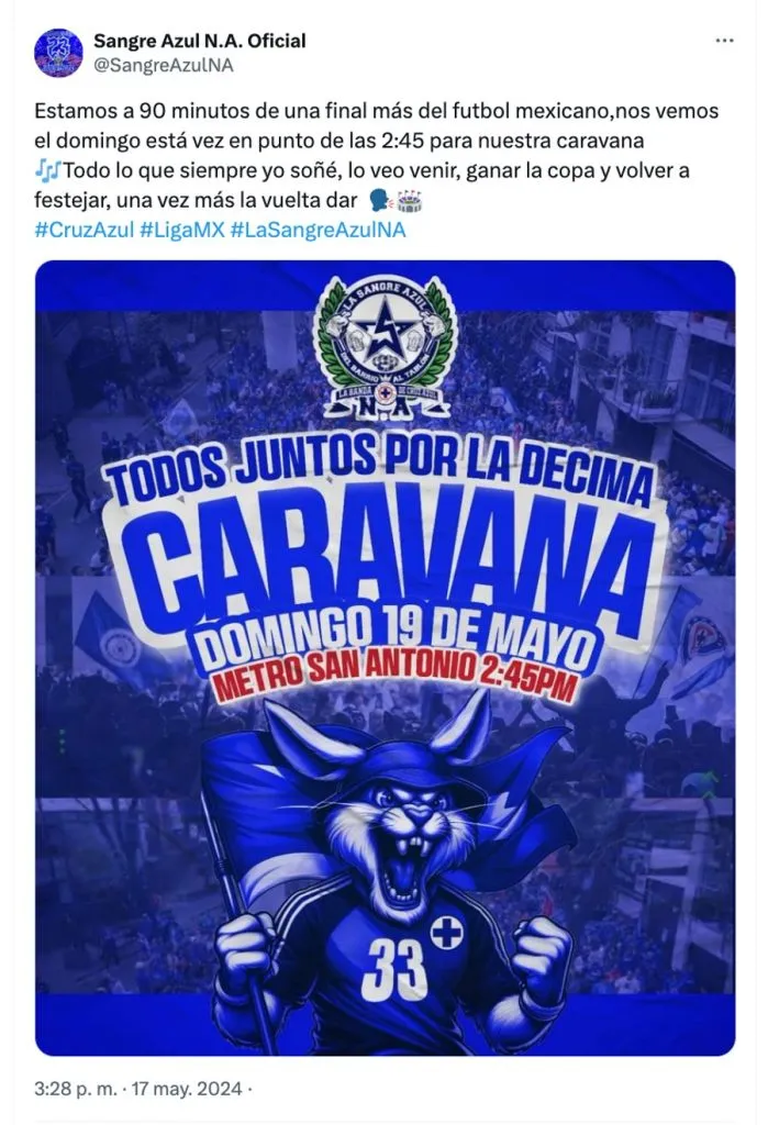 Caravana rumbo al Estadio Azul.