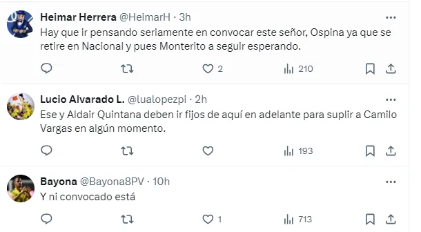 Comentarios de fanáticos colombianos en X