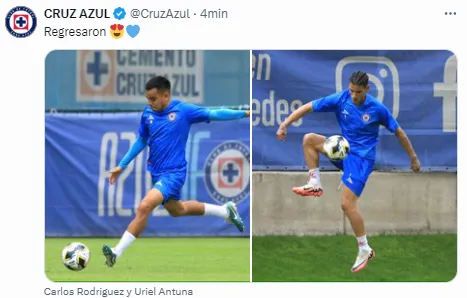 El posteo de Cruz Azul sobre el regreso de Antuna y Charly.