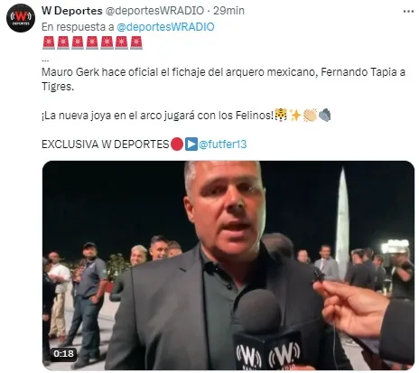 Gerk confirmó la salida de Tapia. (@deportesWRADIO)