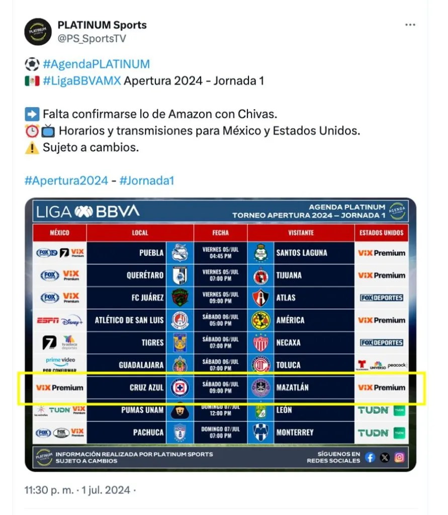 El partido de Cruz Azul va por señal restringida.