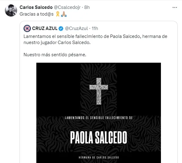 El mensaje de Carlos Salcedo ante el fallecimiento de su hermana (X)