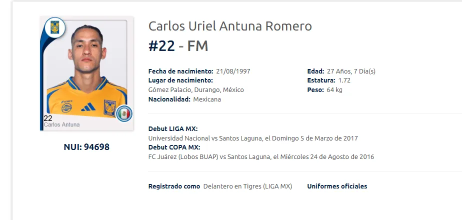 Registro de Uriel Antuna