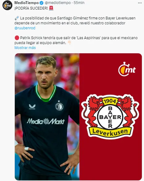 ¿Santi Giménez al Leverkusen? (@mediotiempo)