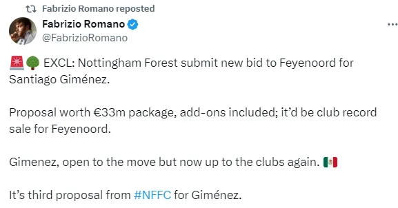 Publicación de Fabrizio Romano