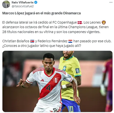 Marcos López será fichaje de Copenhague. (@italocvillafue2)
