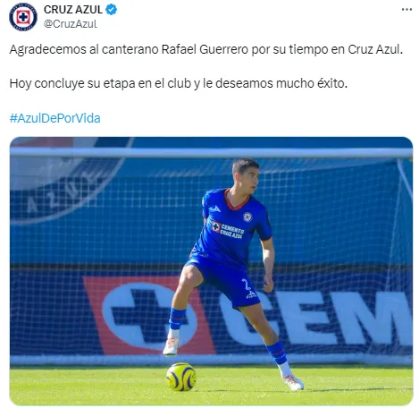 Anuncio de la salida de Rafael Guerrero. (@CruzAzul)