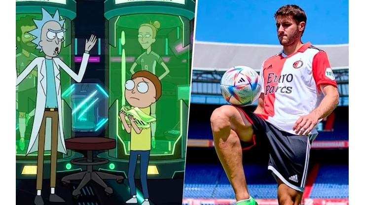 Santi Giménez lució los botines de Rick y Morty en su presentación con el Feyenoord.