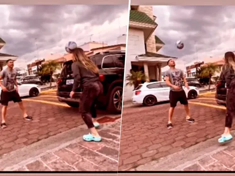 Video: Aguilar da cátedra de dominadas con su esposa mientras espera su salida