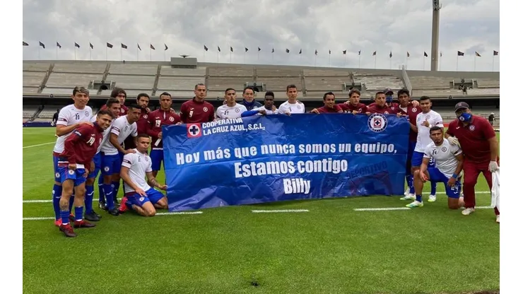 Pancarta del equipo en apoyo a Billy en la previa del partido