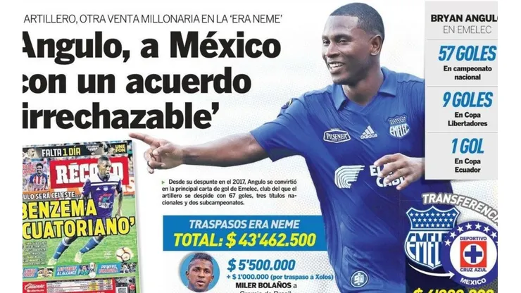 Llegada de Bryan Angulo a Cruz Azul se roba las portadas en Ecuador