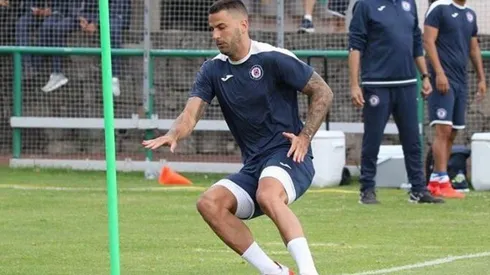 Edgar Méndez en el entrenamiento de esta mañana.