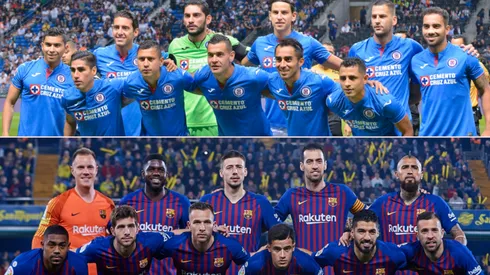 Equipos titular de Cruz Azul y Barcelona.