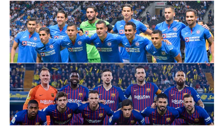 Equipos titular de Cruz Azul y Barcelona.