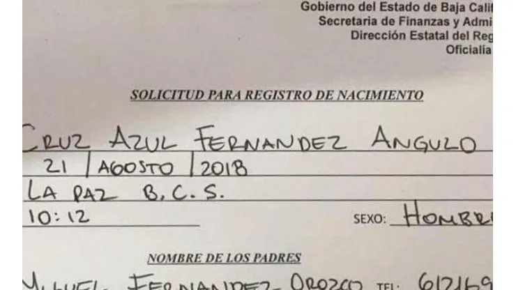 Negaron el nombre de Cruz Azul a niño recién nacido.