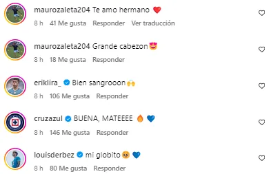 Los comentarios desde Cruz Azul a Mateo Levy (@matee_levy)