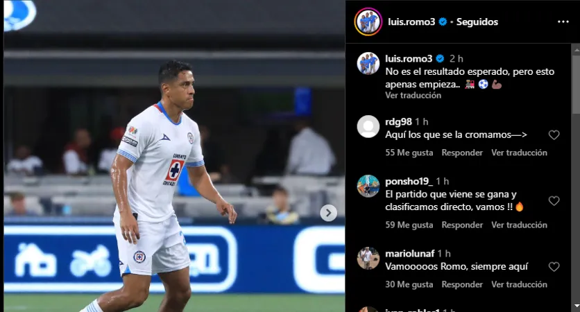 Romo, autocrítico y con fe (Captura Instagram).