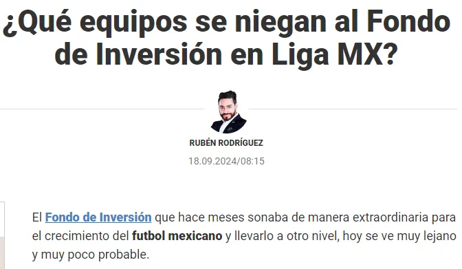 Se frena la llegada del Fondo de Inversión a la Liga MX. (Captura Mediotiempo)