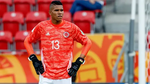 Lodz, Polen, 07.06.2019, FIFA U-20-Weltmeisterschaft Polen 2019, Viertelfinale, Kolumbien - Ukraine, Torwart Kevin Mier (COL) schaut ( Defodi-01048-180436 *** Lodz, Poland, 07 06 2019, FIFA U 20 World Cup Poland 2019, quarter finals, Colombia Ukraine, goalkeeper Kevin Mier COL watching Defodi 01048 180436 Defodi-048