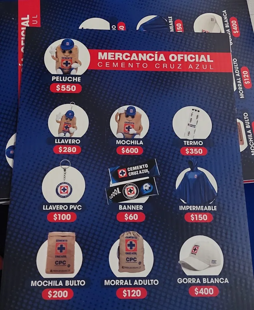 Los precios de los productos oficiales de Cruz Azulito. (Foto: Karina Bobadilla)