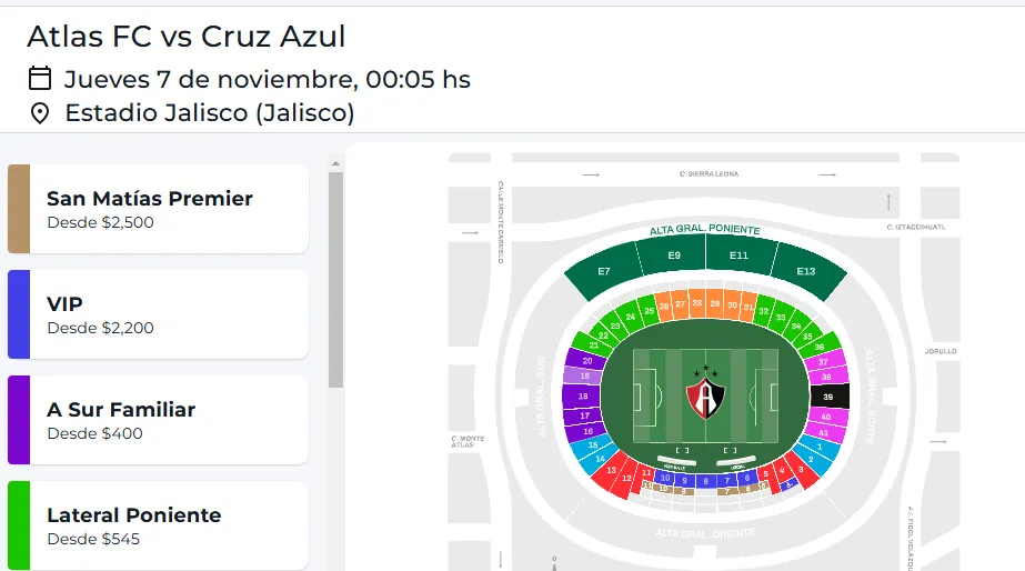 Entradas para el Atlas vs. Cruz Azul