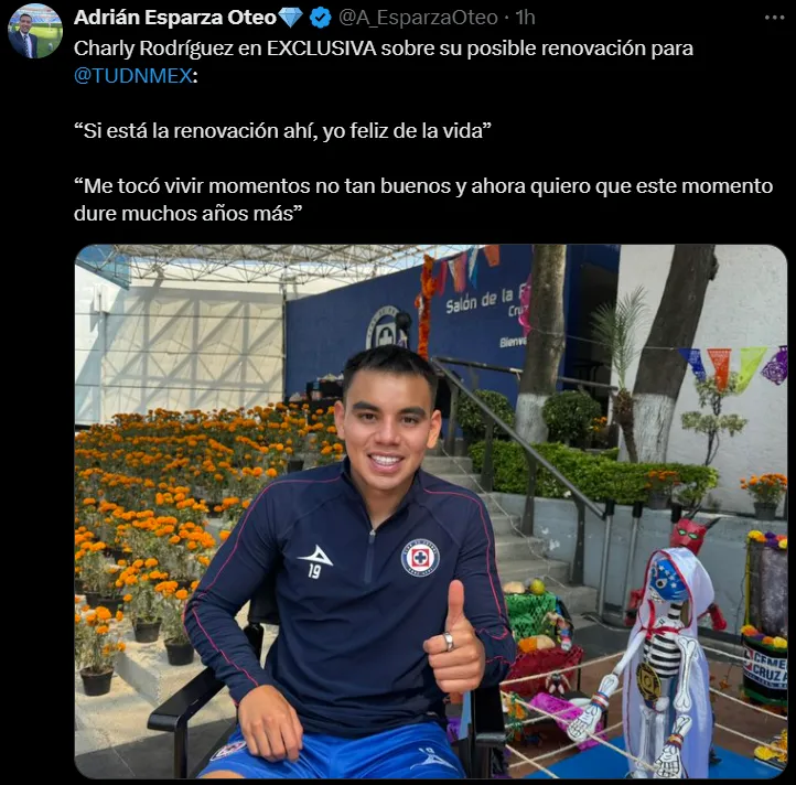 Charly Rodríguez confirma que está próxima su renovación con Cruz Azul. (@A_EsparzaOteo)