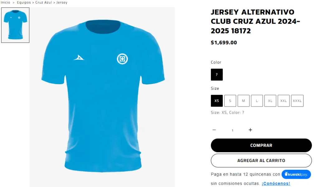 Preventa de Pirma de la nueva playera alternativa de Cruz Azul. (Captura sitio Pirma)