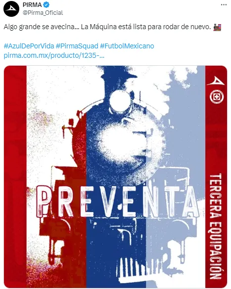 Anuncian la preventa de la nueva playera de Cruz Azul. (@Pirma_Oficial)