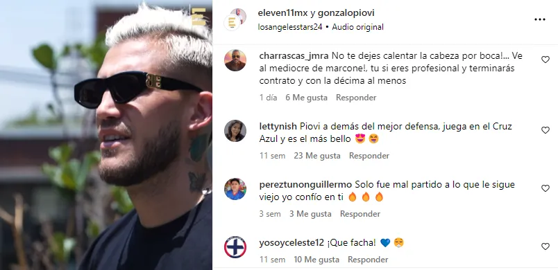 Comentario de un usuario en el IG de Piovi