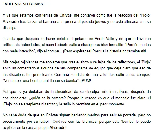 Publicación del diario Récord sobre el incidente del Piojo Alvarado