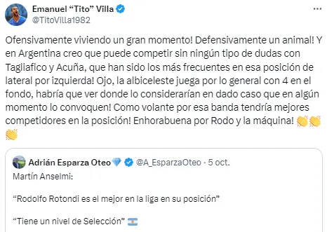Tito Villa pide a Rotondi para la Selección Argentina. (@TitoVilla1982)