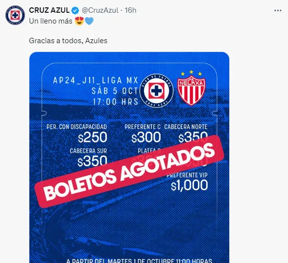 Publicación de Cruz Azul