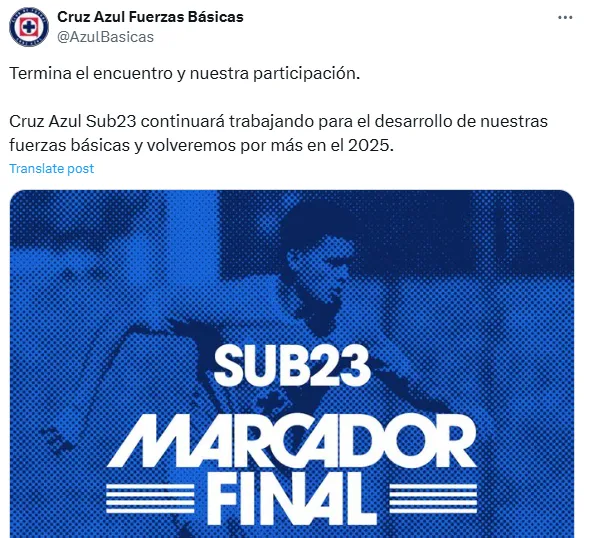 Publicación de Cruz Azul Sub 23