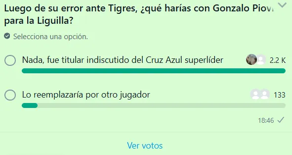 Encuesta Vamos Azul en WhatsApp sobre Gonzalo Piovi
