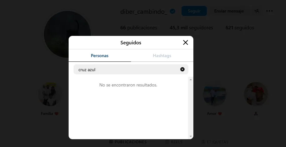 Cambindo no sigue a Cruz Azul en Instagram