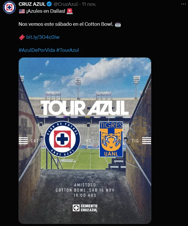 La Máquina vuelve a enfrentar a Tigres en Dallas. (@CruzAzul)
