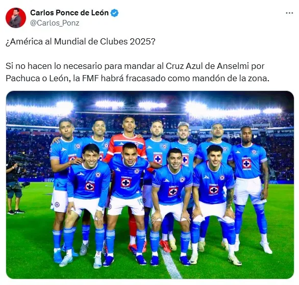 Se propone que Cruz Azul sea enviado al Mundial de Clubes 2025 (X)