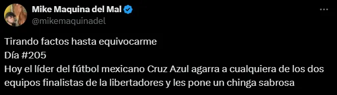 Mike Máquina del Mal asegura que Cruz Azul le ganaría a Mineiro o Botafogo. (@mikemaquinadel)
