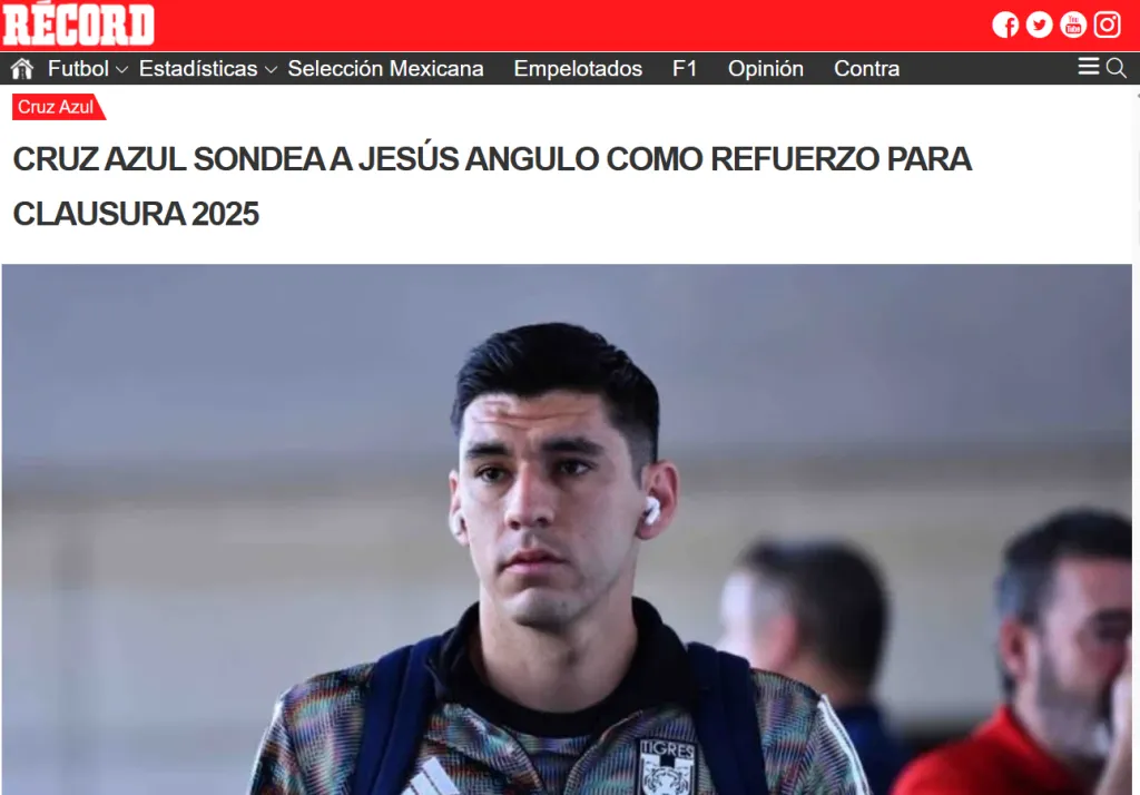 Récord informa sobre el interés de Cruz Azul por Jesús Angulo.