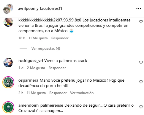 Comentarios en el IG de Facundo Torres