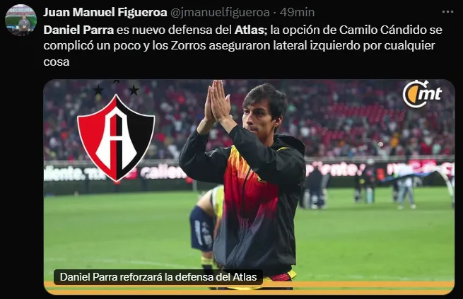 Atlas fichó a Daniel Parra para el lateral izquierdo. (@jmanuelfigueroa)