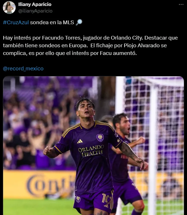 Confirman interés de Cruz Azul por Facundo Torres. (@IlianyAparicio)