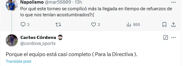 Respuesta de Carlos Córdova en X