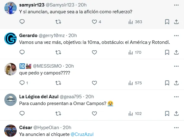 Reacciones de la afición en X