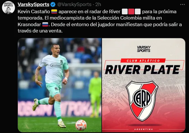 Kevin Castaño, ex Cruz Azul, en la mira de River Plate. (@VarskySports)