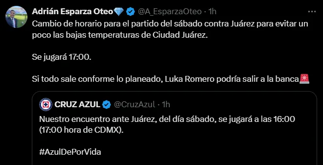¿Luka Romero debuta contra FC Juárez? (@A_EsparzaOteo)