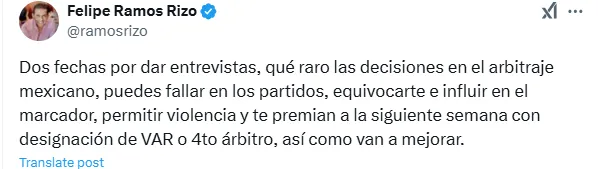 Tuit de Felipe Ramos Rizo