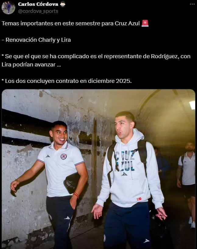 Cruz Azul “batalla” por las renovaciones de Lira y Charly. (@cordova_sports)