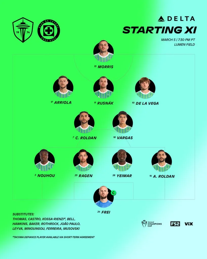 Alineación de Seattle Sounders vs. Cruz Azul. (Seattle oficial)