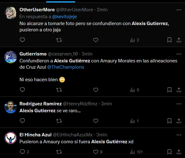 Usuarios cruzazulinos advirtieron la confusión con Alexis Gutiérrez. (X)